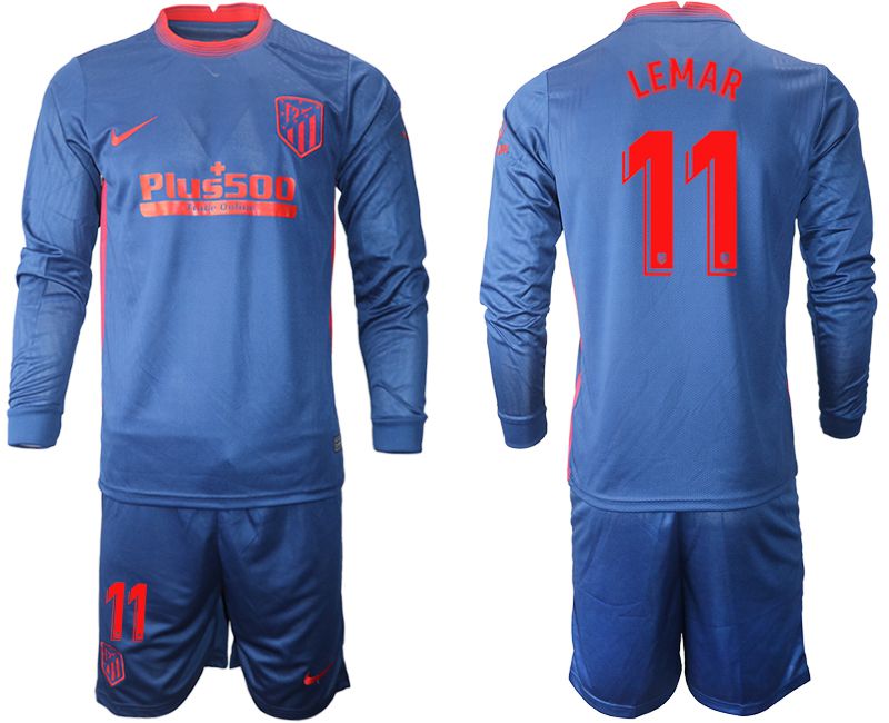 Men 2020-2021 club Atletico Madrid away long sleeves #11 blue Soccer Jerseys